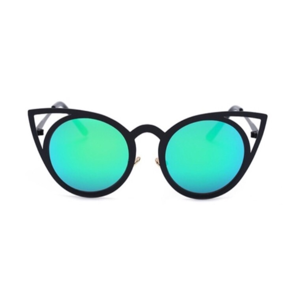 Blue-Green Cat Eye Mirror Sunglasses