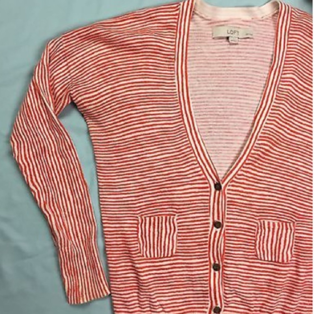 Loft striped cardigan sweater orange white