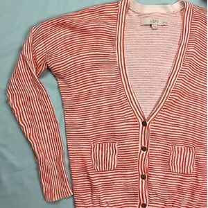 Loft striped cardigan sweater orange white