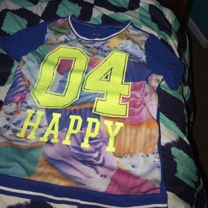 Blue "04 Happy " shirt