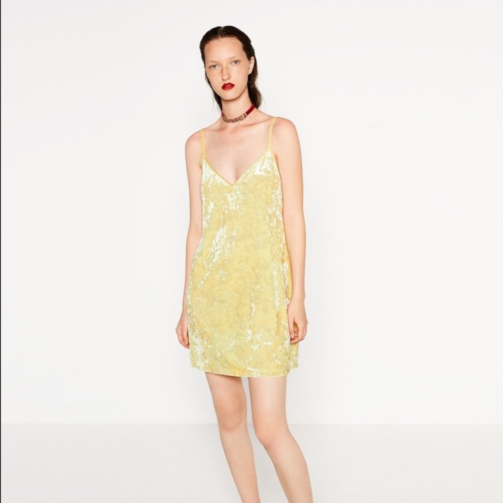 Zara Yellow Velvet Dress