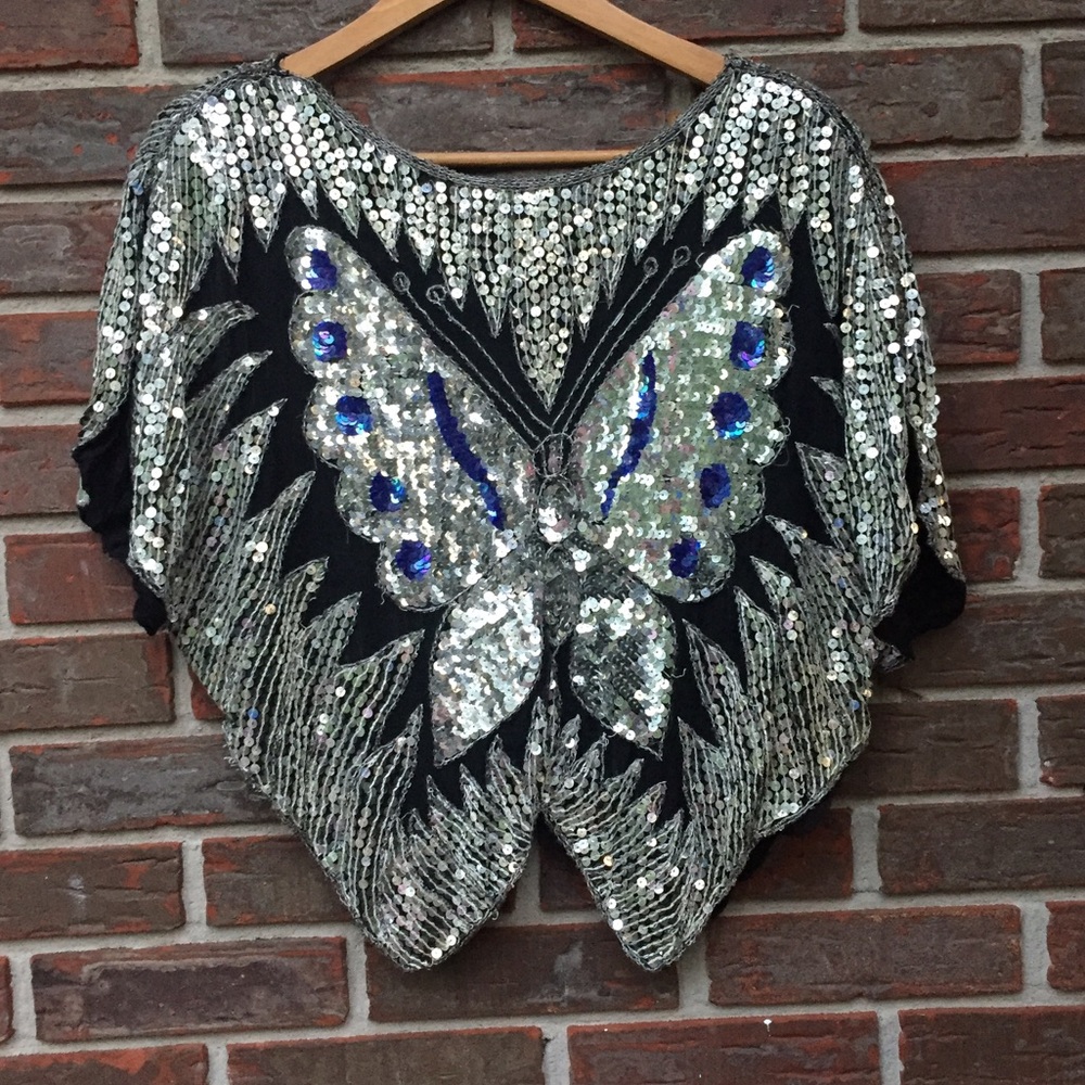(Sold)Vintage sequin butterfly top - Picture 5 of 6