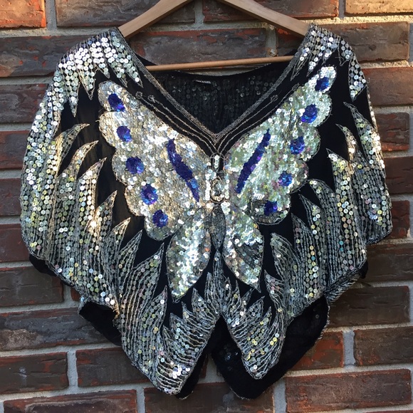 (Sold)Vintage sequin butterfly top - Picture 2 of 6