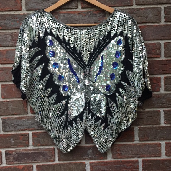 (Sold)Vintage sequin butterfly top - Picture 5 of 6
