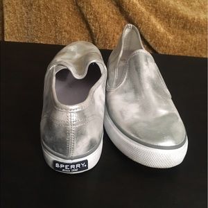 Silver barely ever work sperry slip on