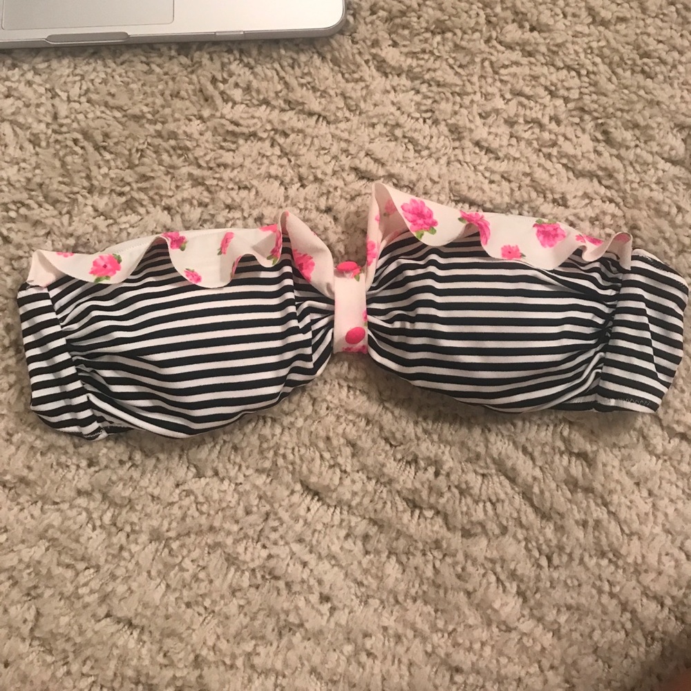 Black & white stripe with floral bathing suit top