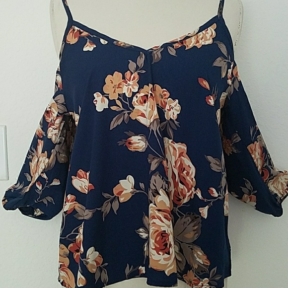 1 LEFT - Deep Teal Cold Shoulder Floral Top - Picture 4 of 5