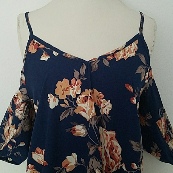 1 LEFT - Deep Teal Cold Shoulder Floral Top - Picture 5 of 5
