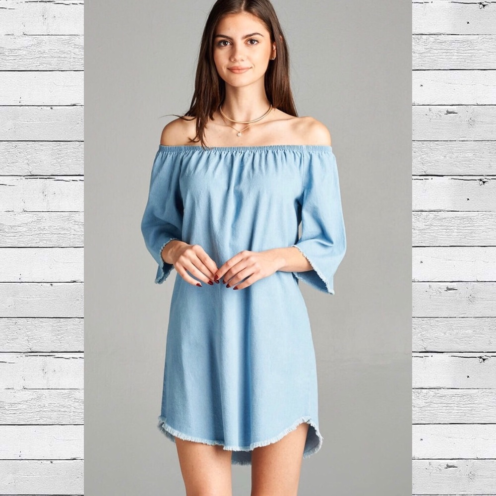 Denim Off Shoulder Dress - Picture 2 of 4