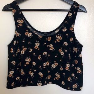 Black Floral Print Cropped Tank NWOT