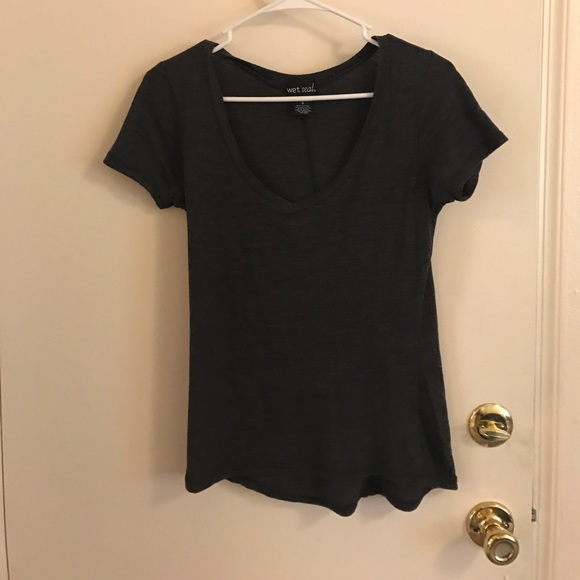 Small- Wet Seal- Grey V-Neck Tee Shirt - Picture 1 of 5