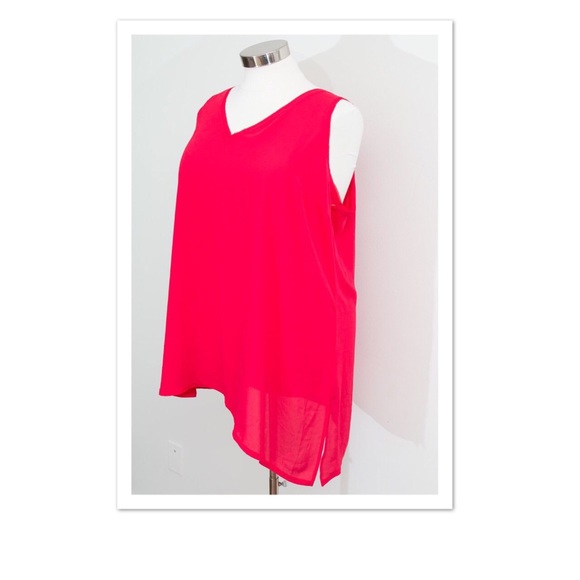 Lane Bryant Crepe Asymmetric Hem Red Tank Top - Picture 2 of 3