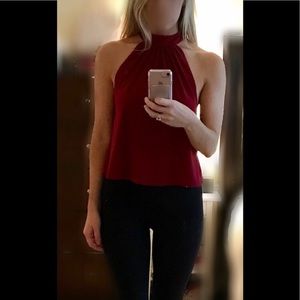 Burgundy mock neck cropped top