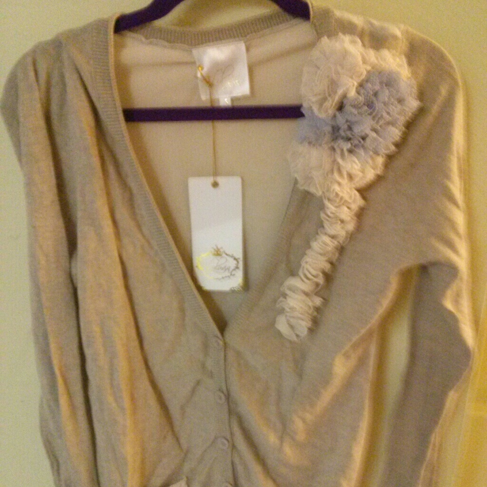 Rosette ruffle cardigan sweater sheer back