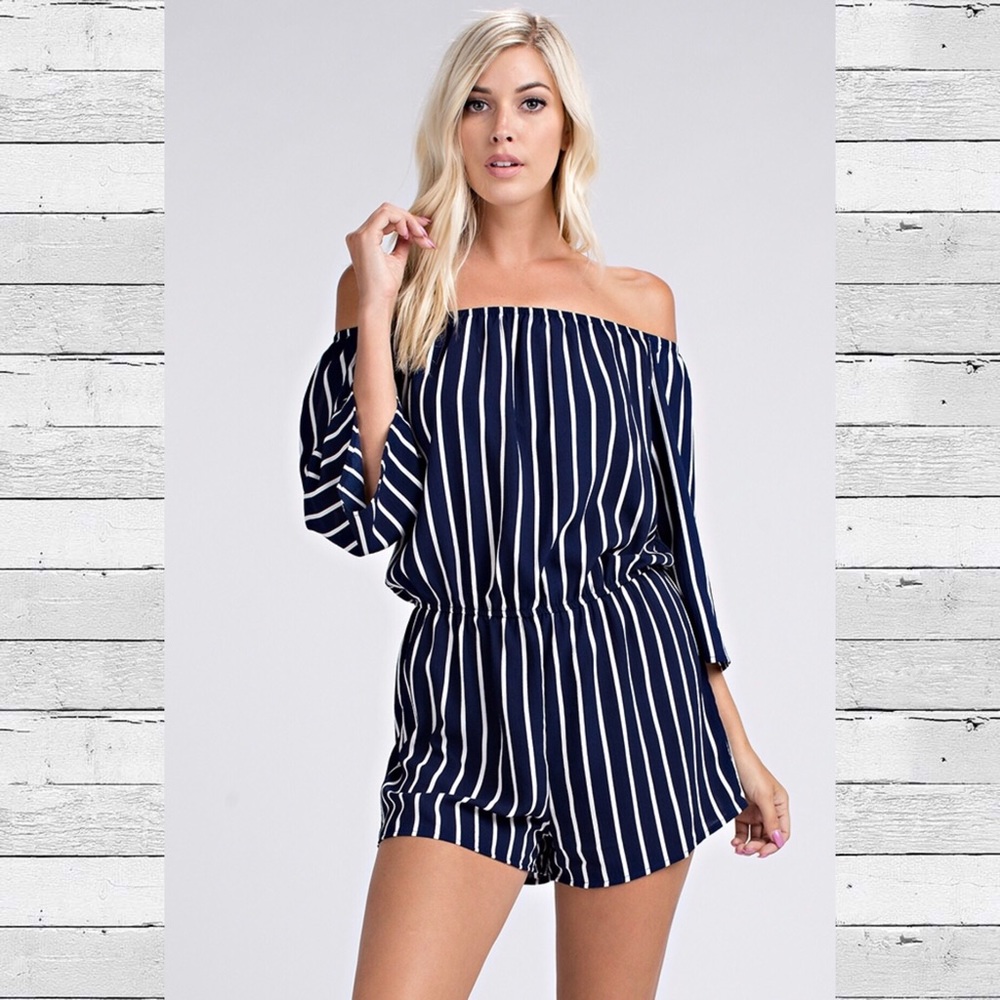 Off The Shoulder Stripped Romper