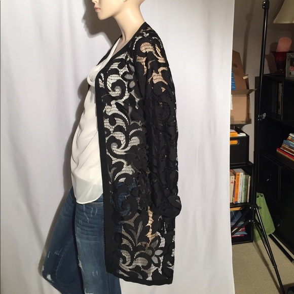 Milly black lace open front cardigan size8 shrug - Picture 6 of 8