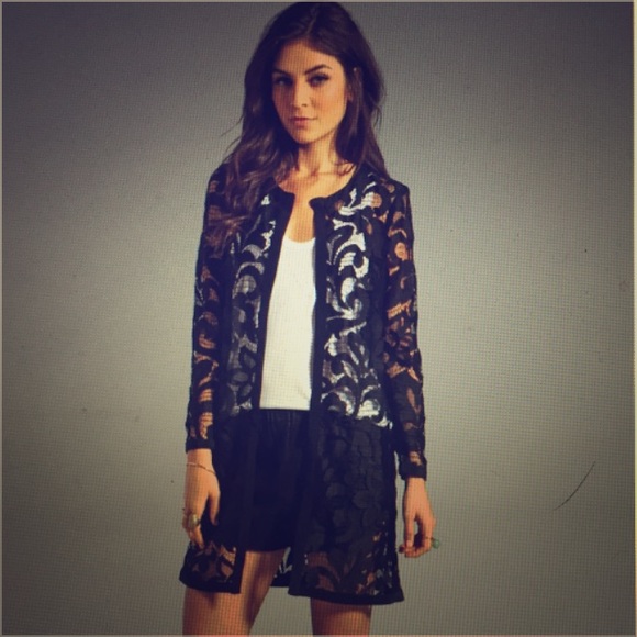 Milly black lace open front cardigan size8 shrug - Picture 3 of 8