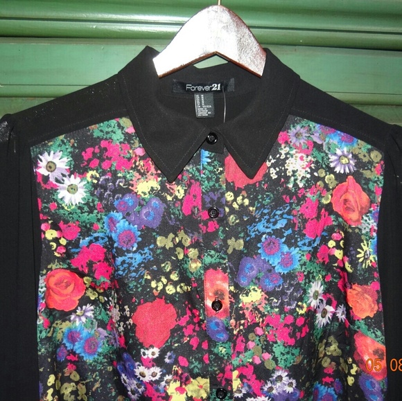Forever 21 Black Floral Sheer Top - Picture 2 of 5
