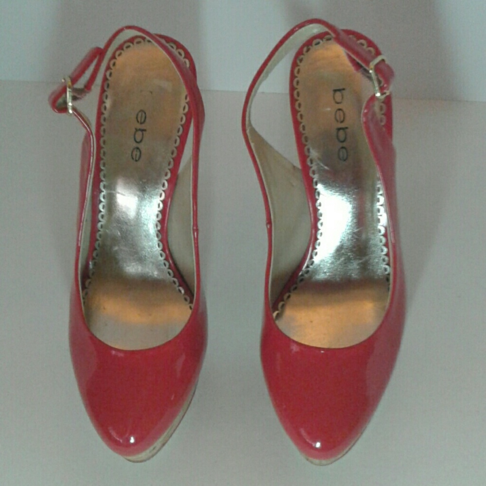 Red platform high heel sling back