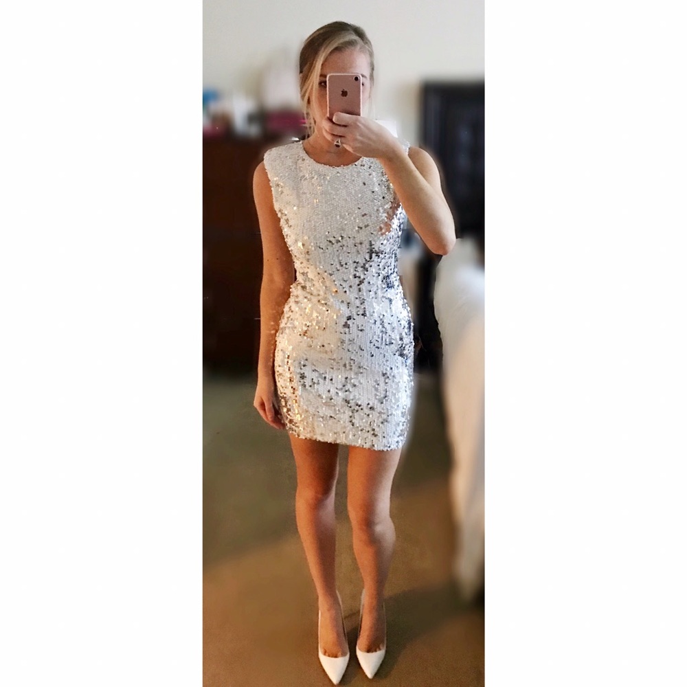 Like-new silver & white sequin mini dress