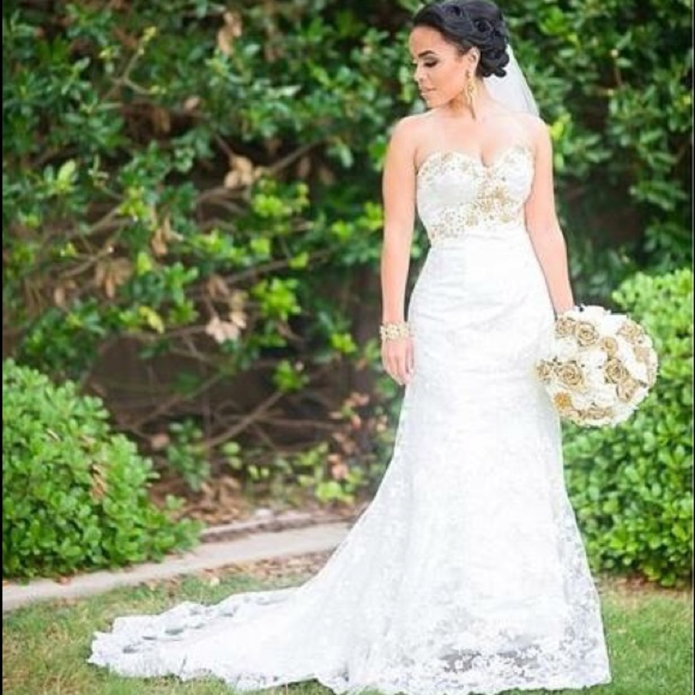 Gorgeous Gold and Lace Mermaid Wedding Dress