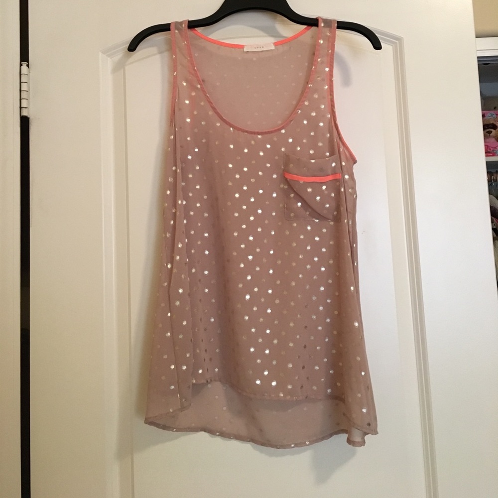 Shear nude blouse with metallic dots