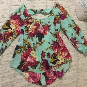 Floral teal blouse, Medium
