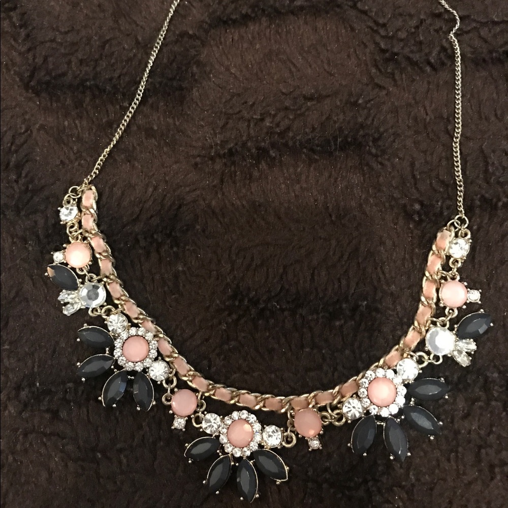 Navy and pink jewel stone necklace