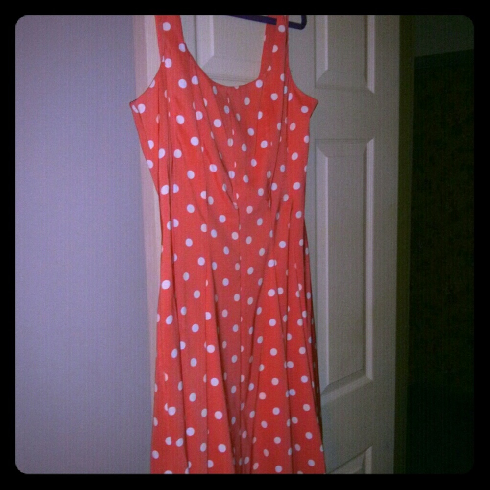 Connected apparel polka dot coral dress Nwot