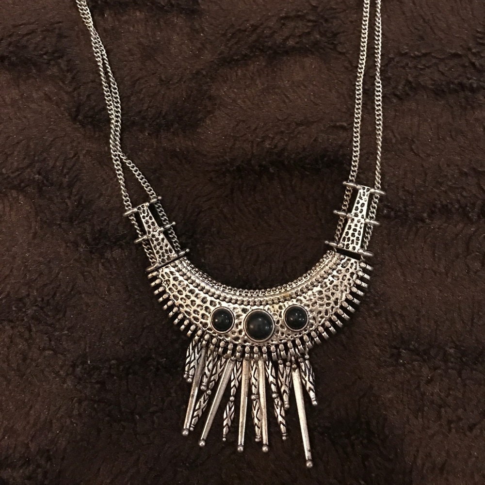 Silver with black stone necklace