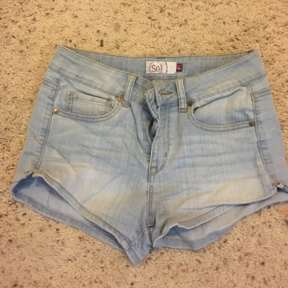 high waisted light wash denim shorts