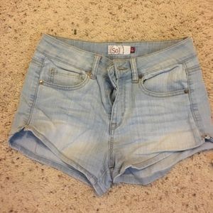 high waisted light wash denim shorts
