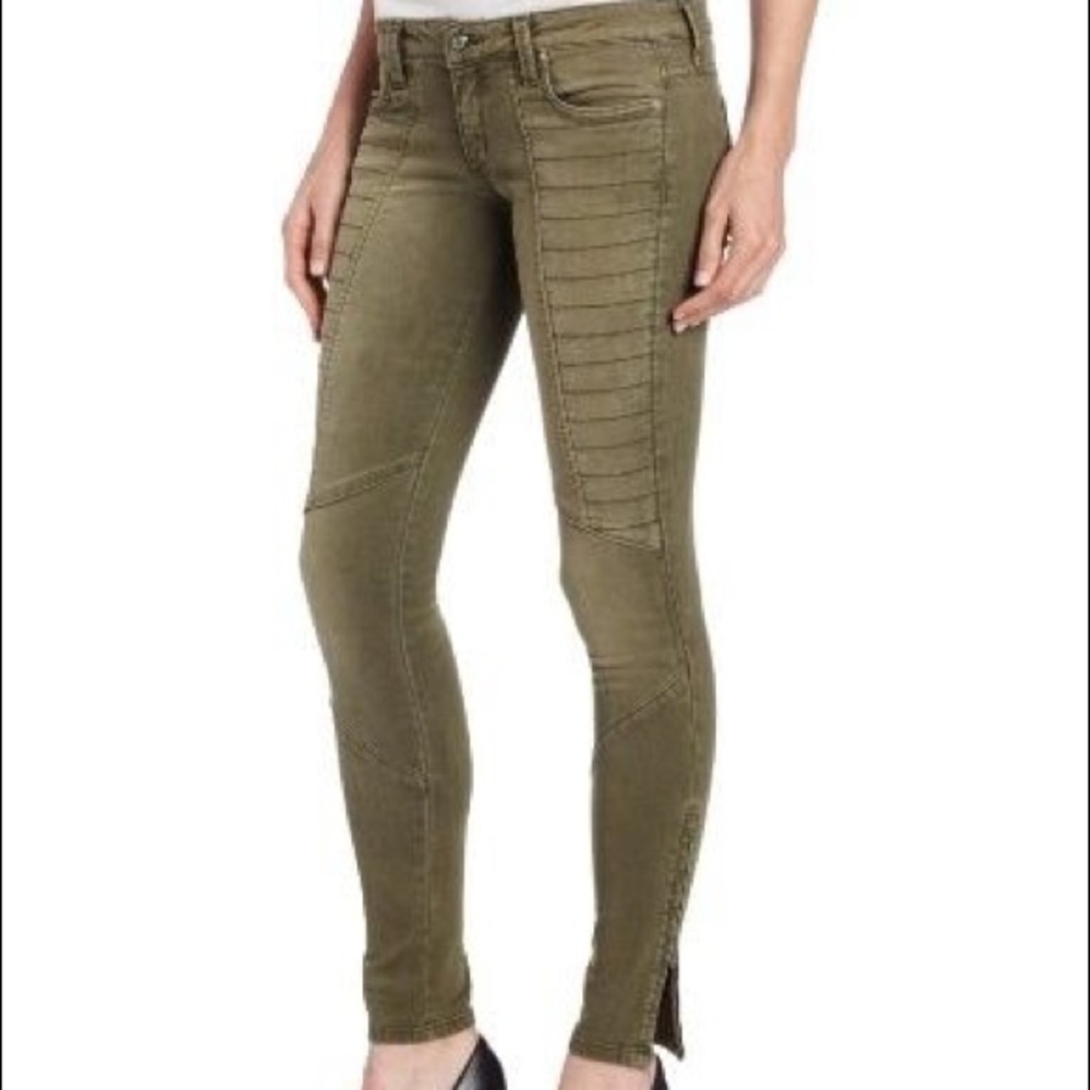 Frankie B. Army Green Skinny Jeans with Zipper