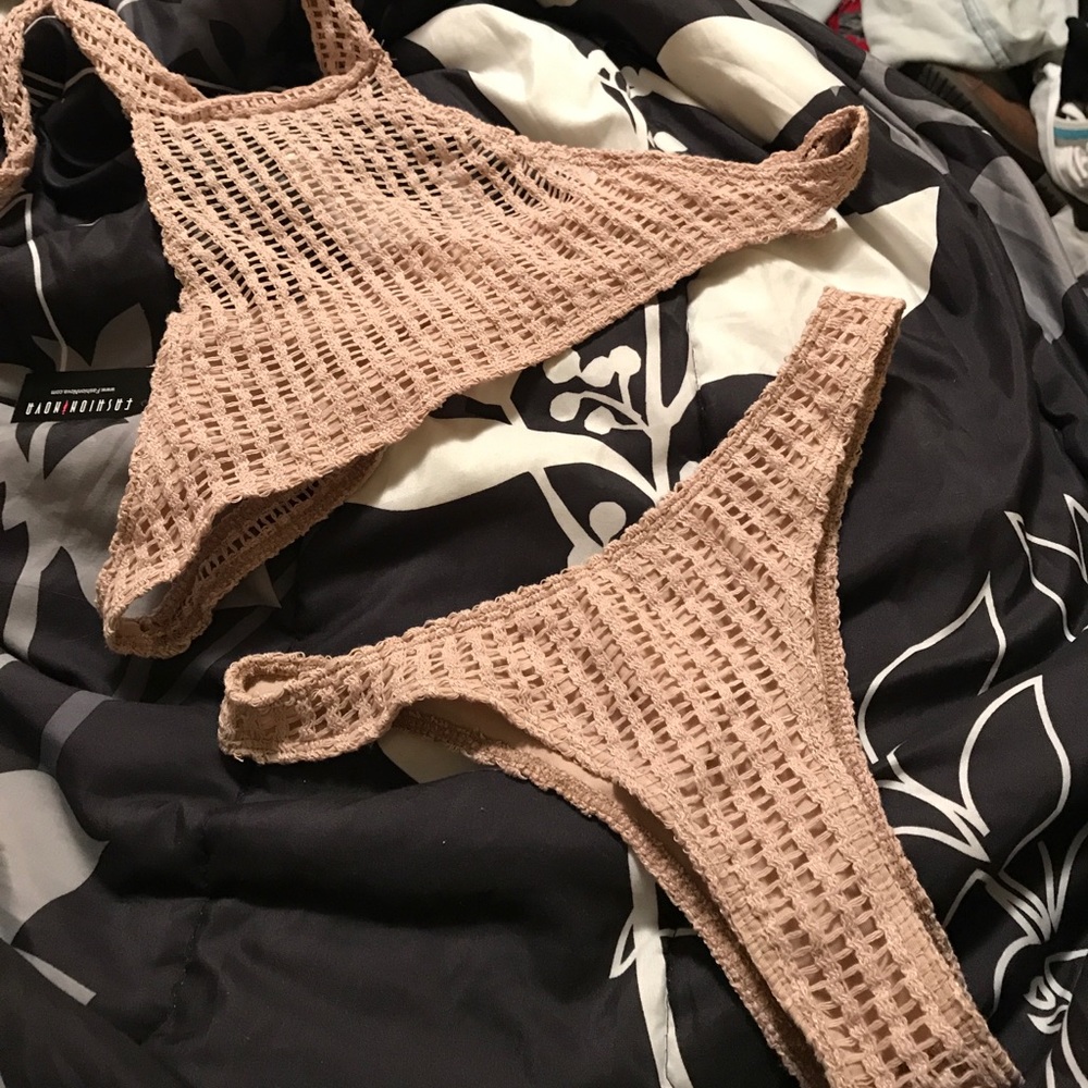 Fashion Nova high-waisted nude crotchet bikini
