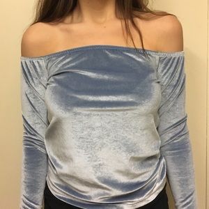 velvet off the shoulder long sleeve