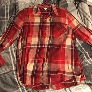 Red and white plaid button up