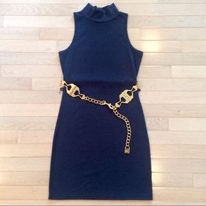 Navy Blue Turtleneck Sleeveless Mini Dress Small