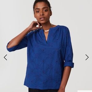 NWOT LOFT Eyelet Split Neck Softened Shirt