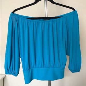Bright blue off the shoulder crop top