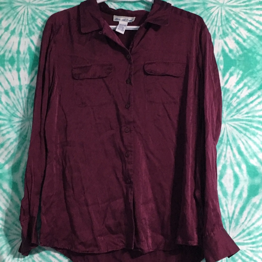 Maroon silk button up blouse
