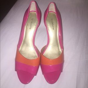 Patent leather pumps.