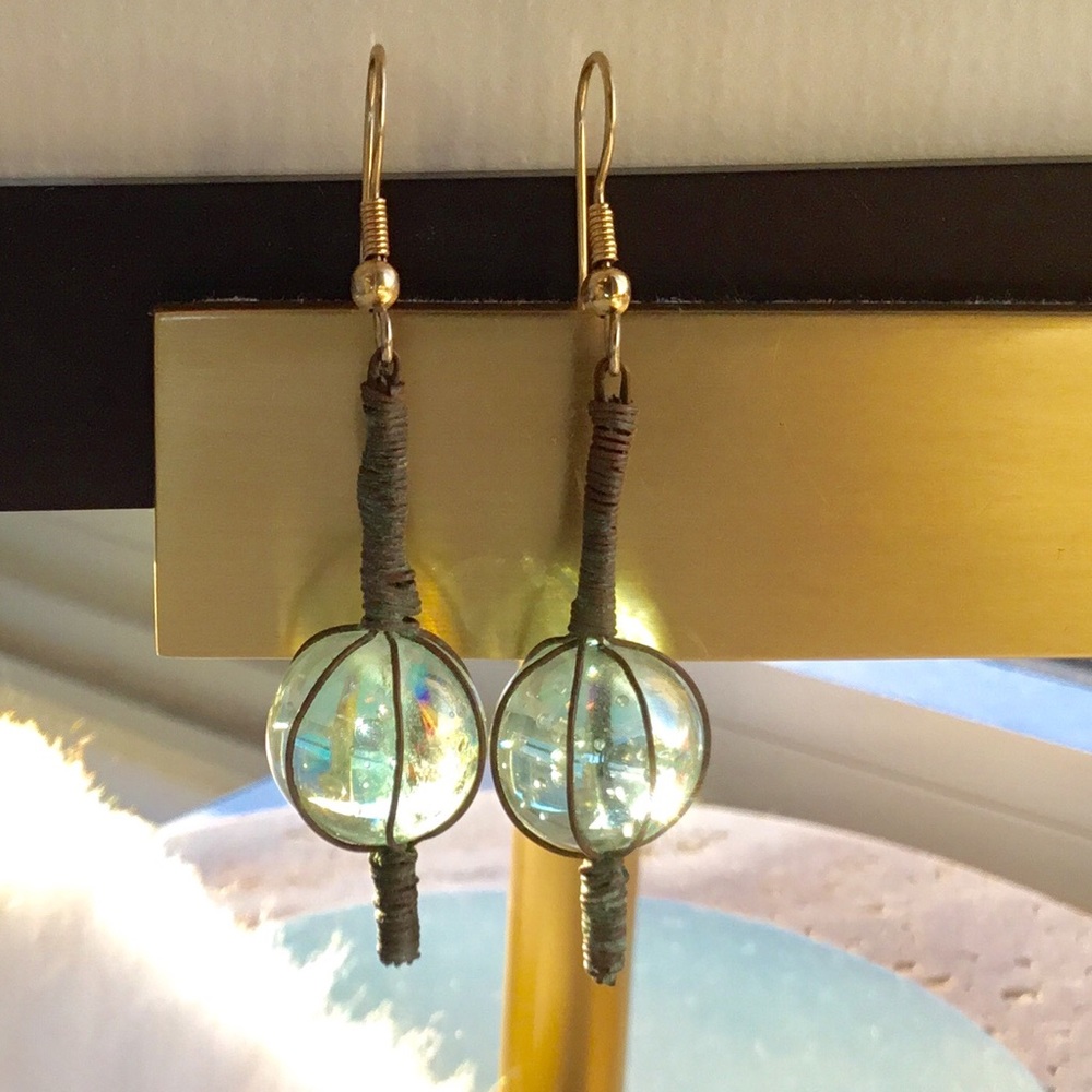 Hand Made Pale Celadon / Blue Marble Earrings