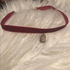 Wine velvet and grey choker