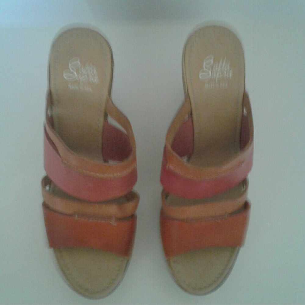 Multi color open back wedge sandal