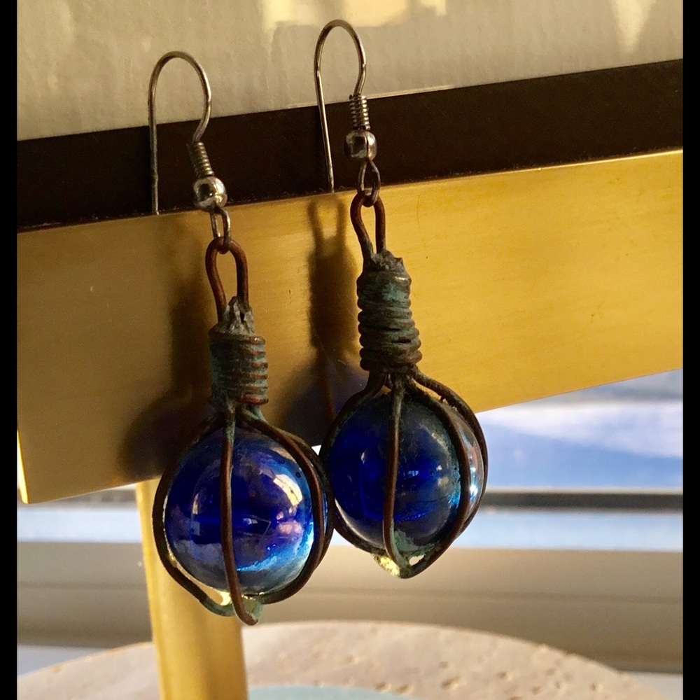 Hand Made Dark Blue Marble Earrings