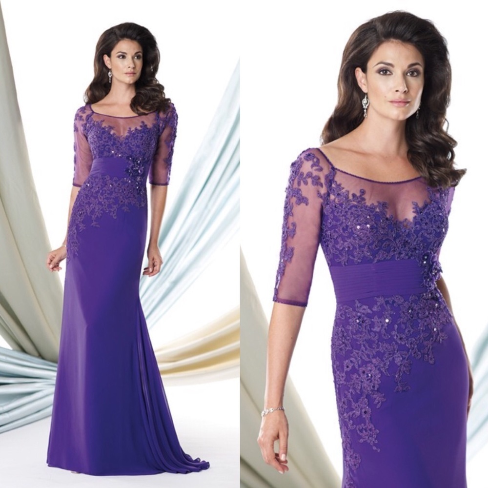 Montage Mon Cheri Purple Beaded Gown Dress Sz 14