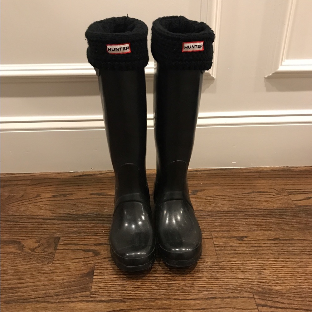 Hunter Boots in black with Welly socks size 8