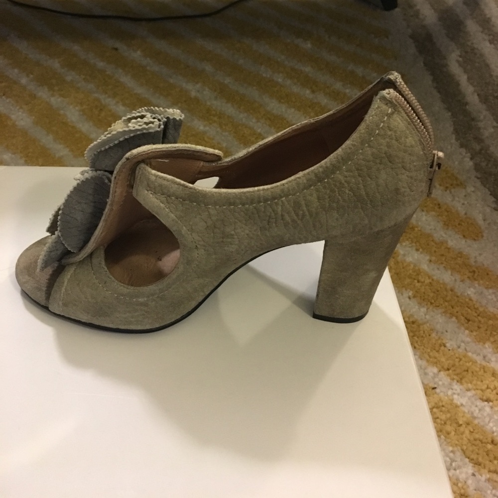 Gray suede pumps