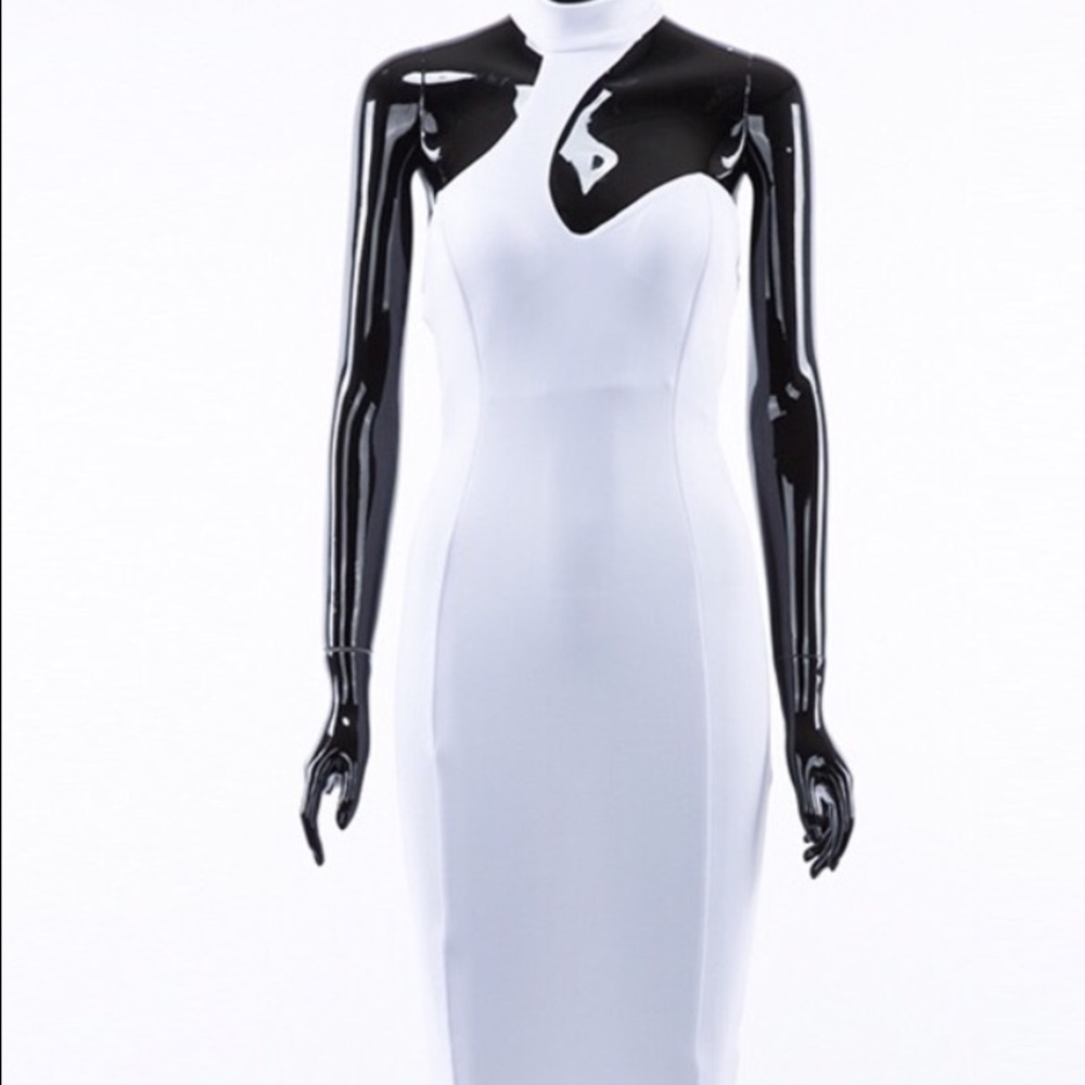 Women’s White Unique Halter Midi BandageDress