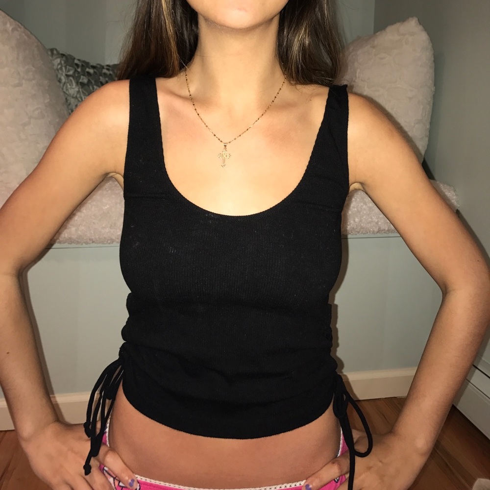 black, side tie up, tank top